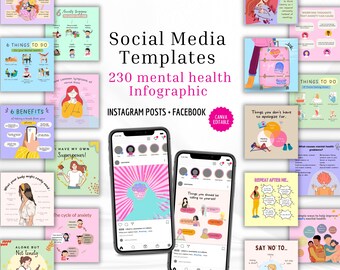 Infografía de salud mental Publicación de Instagram Cuidado personal Amor propio / Paquete de compromiso de coach de vida / Contenido de redes sociales en Canva