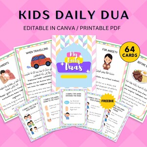 Kids Dua Cards | Islamic Prayer Flashcards for Children&#39;s Learning | Printable Daily Duas in Arabic & English | Editable in Canva PDF