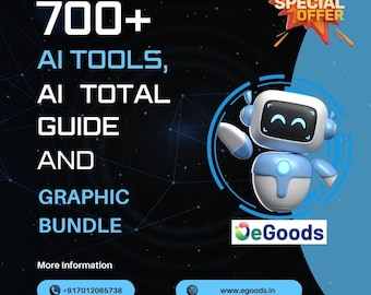 May include: A promotional graphic for an AI tools bundle. The image features a friendly robot character in blue and white, with the text "700+ AI TOOLS, AI TOTAL GUIDE AND GRAPHIC BUNDLE." A "SPECIAL OFFER" banner is also present.