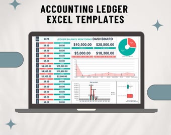 ACCOUNTING LEDGER TEMPLATES, General Ledger SpreadSheet, Money Tracker,Bookkeeping Template