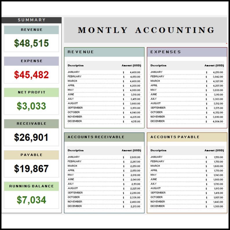 Small business Excel ledger