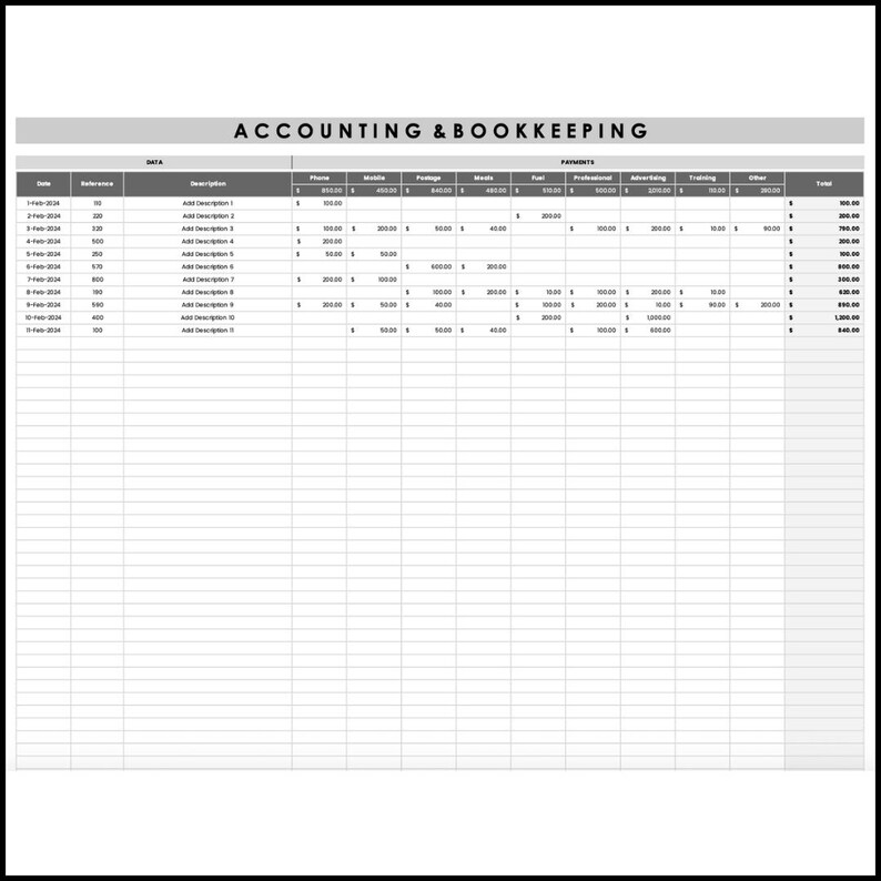 Business ledger Excel template