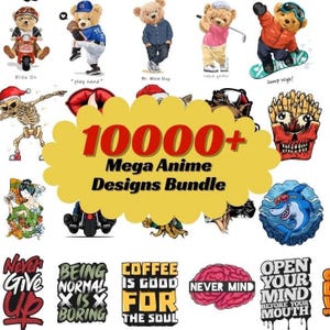 10,000+ ANIME DESIGNS BUNDLE , High-Quality PNg, SVg & EPs, Print on Demand T Shirt and Hoodie Graphics