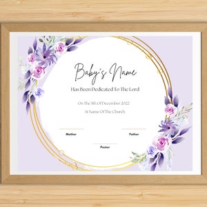 Plantilla de certificado de dedicación de bebé A4 y carta de EE. UU., Descarga de plantilla de iglesia, Iglesia imprimible, Bautismo, Certificado de bautizo