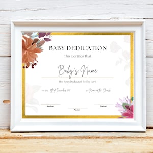 Plantilla de certificado de dedicación de bebé A4 y carta estadounidense / Descarga de plantilla de iglesia / Iglesia imprimible / Bautismo / Certificado de bautizo