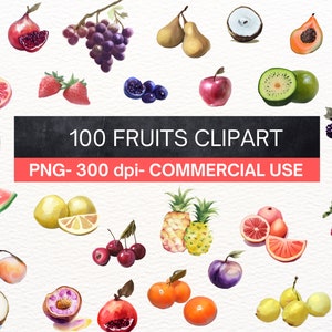 100 Fruits Clipart | Guava, Mango, Passion Fruit, Kiwi, Blueberries, Pineapple, Fig, Peach, Papaya, Pomegranate | Commercial Use