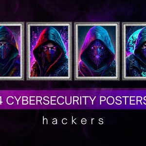 4 Cybersicherheits Poster, Hacker, Sofort Download, Digitaldruck