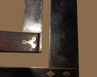 Antique 19th Century Masonic Freemason Squares Brass And Rosewood Stamped Initials High Ranking Mason