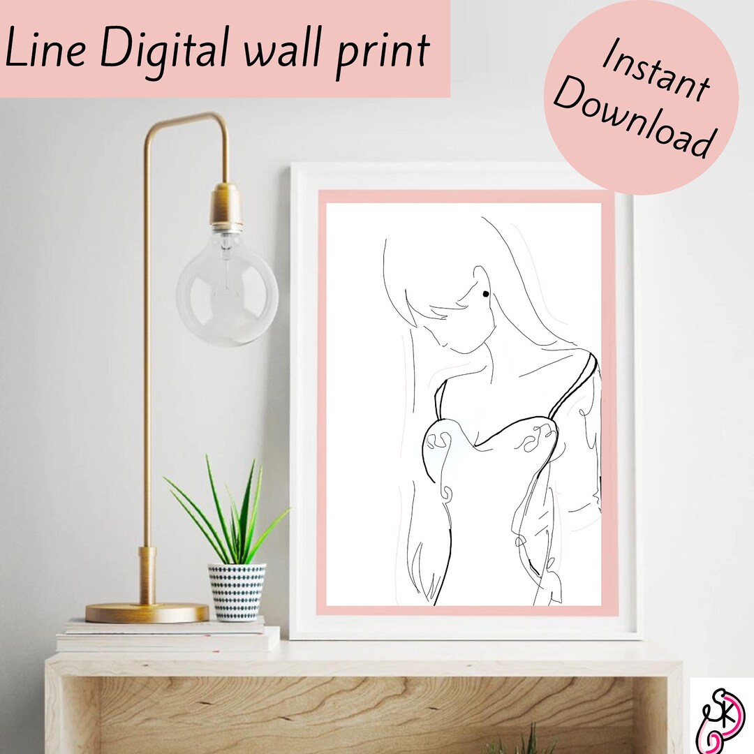 Set of 1 Digital Art Woman Line Art Wall Print Minimalist - Etsy