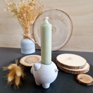 Glücksschwein Glücksbringer Kerzenständer Weiß Rosa oder Hellgrau mit Kerze und Text image 5