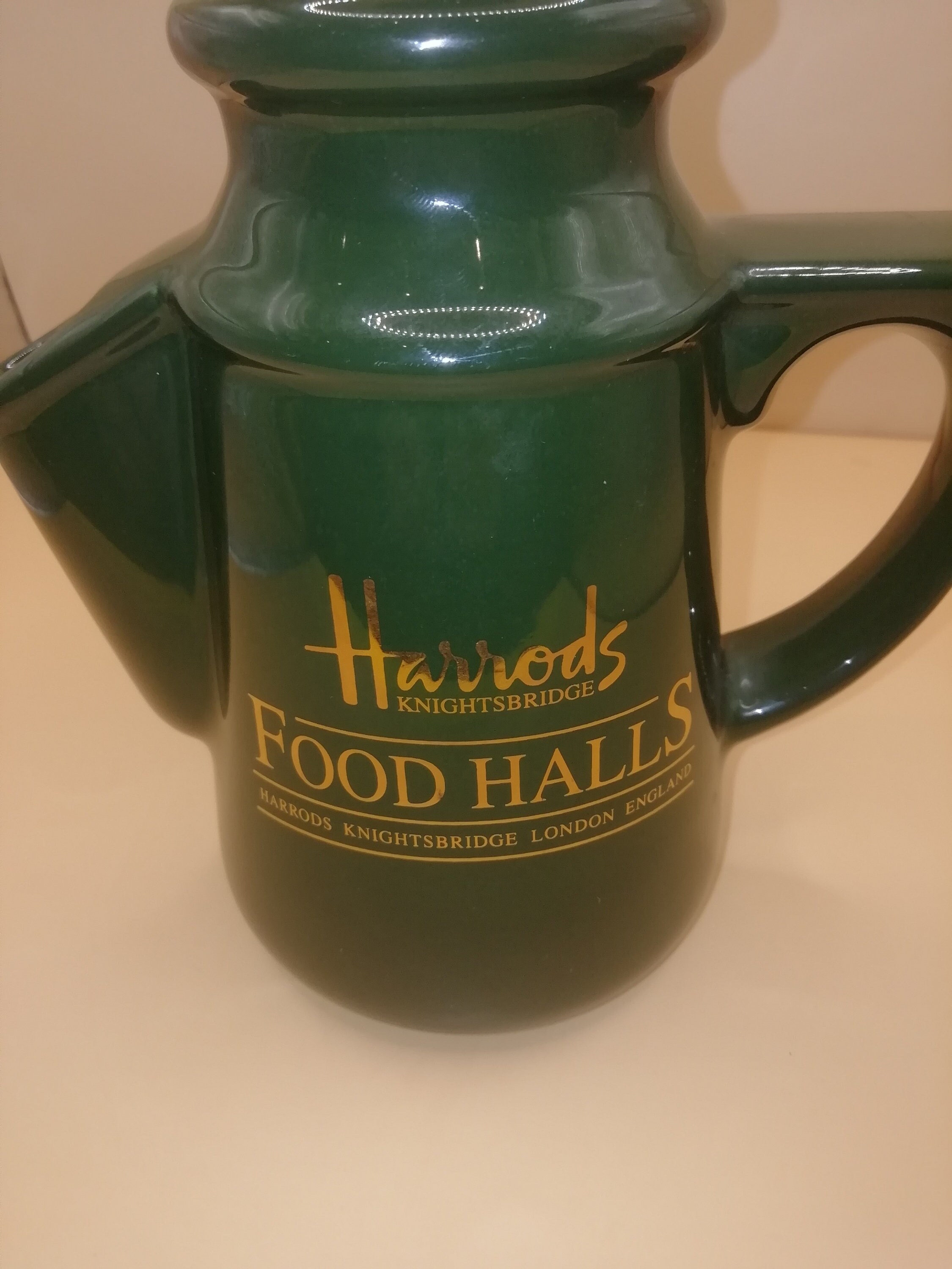Harrods Food Hall Green & Gold Corked Pitcher/jug David Birch