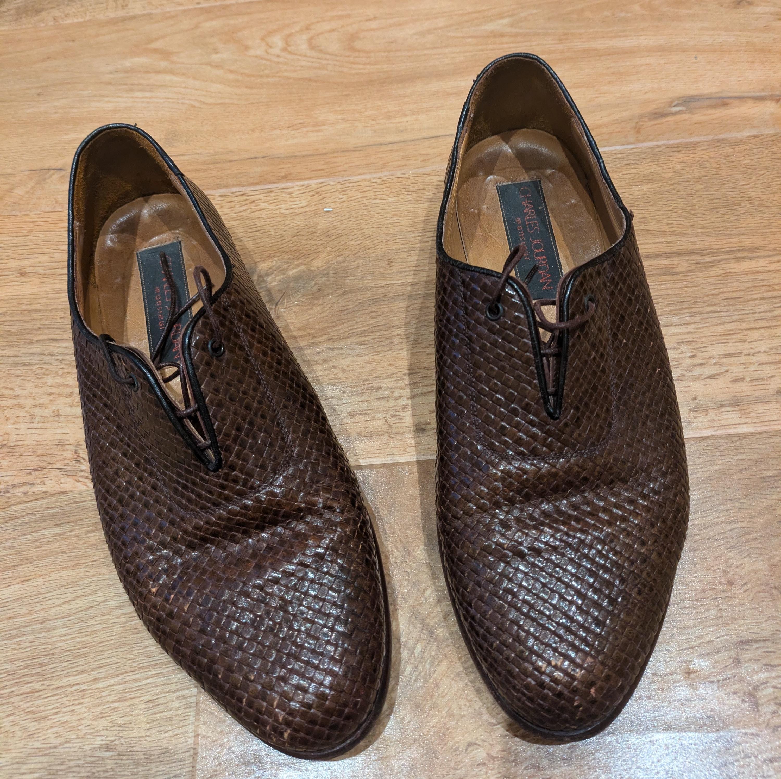 Vintage Charles Jourdan Brown Woven Mens Leather Upper and  display picture 2
