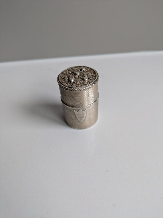 Antique solid silver snuff box cylindrical with f… - image 1