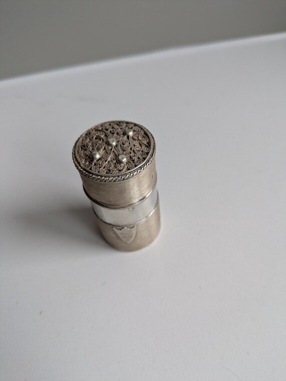 Antique solid silver snuff box cylindrical with f… - image 6