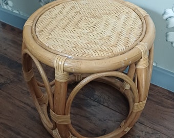 Vintage Bamboo Wicker Footstool, Footrest