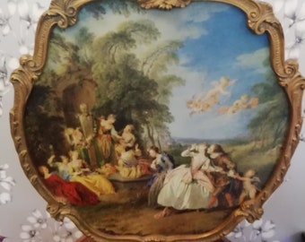 Rare Rococo Fireplace Screen ~ Atsonea England ~ Blind mans bluff~ French Renaissance Style, Ornate Gilt Gesso Carved Frame
