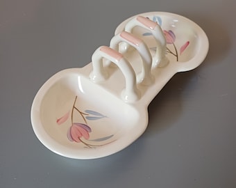 Vintage Hand painted "Crown Devon" ceramic decorative toast rack with integrated condiment pots