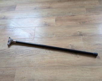 Vintage wolf head heavy duty walking stick, aluminum/wood. 95.5 CM