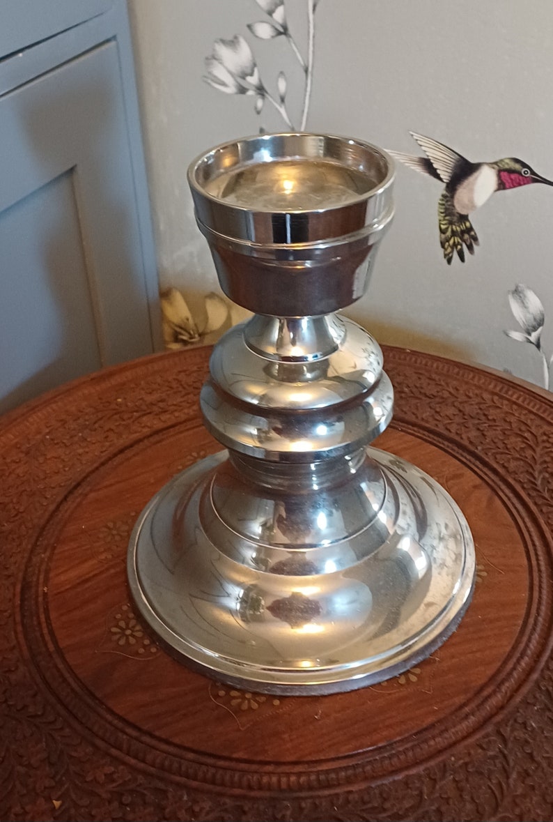 Vintage Altar candle holder, Silver plated acrylic image 1
