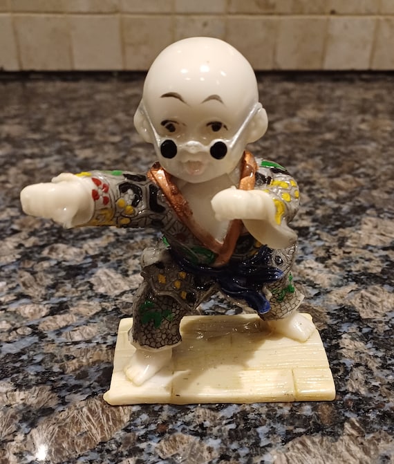 Vintage Bone Resin Kung Fu Bald Monk Boy Statue Figurine, Hand