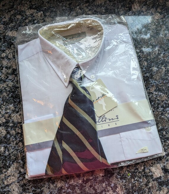 Vintage George Fellini combinatie van overhemd en stropdas met lange mouwen nieuwe oude voorraad ongeopend sinds de jaren 80 17 inch kraag Etsy Nederland