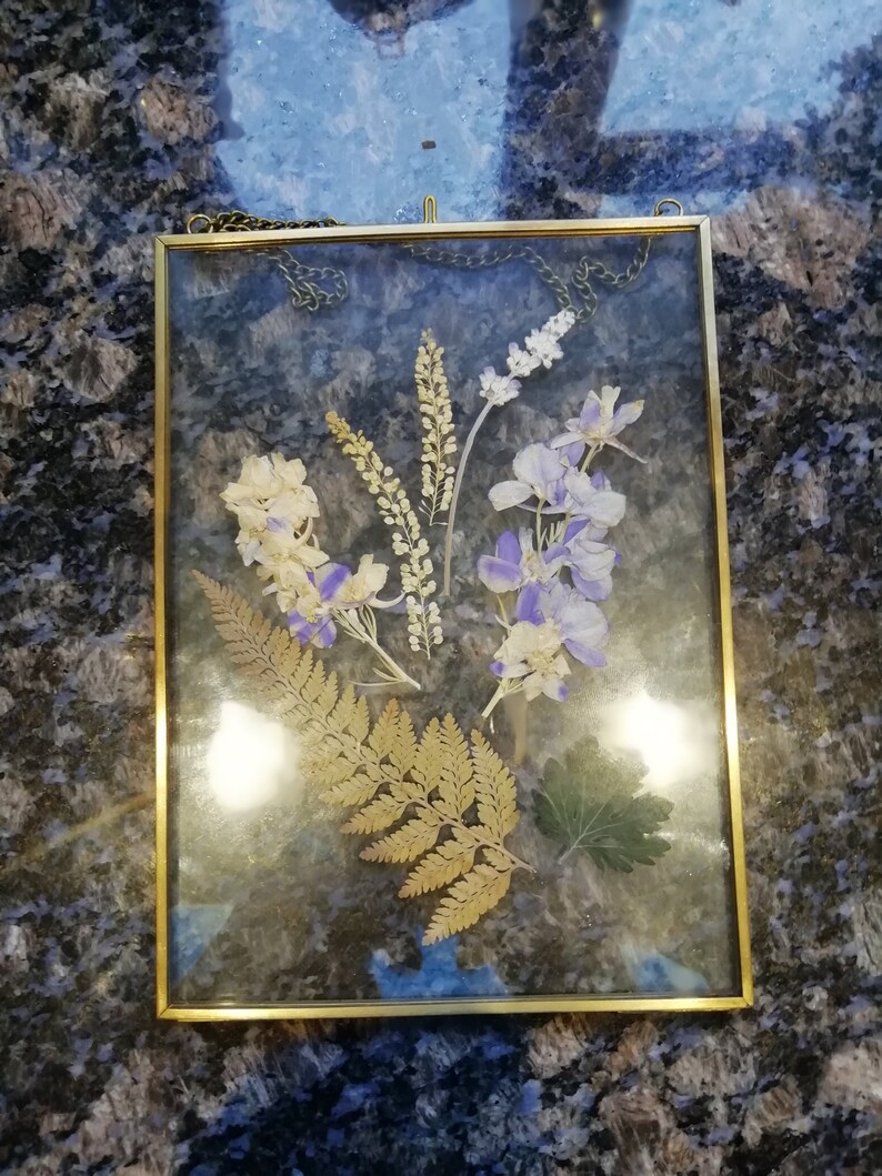 Vintage Brass Hinged Double Glass Hanging Frame With Chain Containing