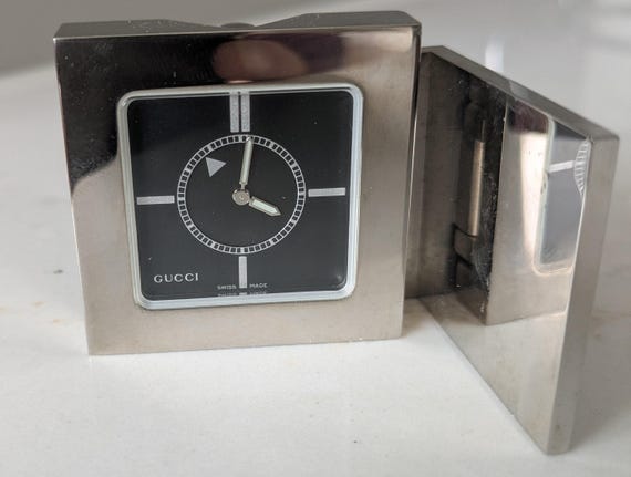 Vintage Gucci Silver Plated Travel Alarm/ Mantel Clock Model 0840