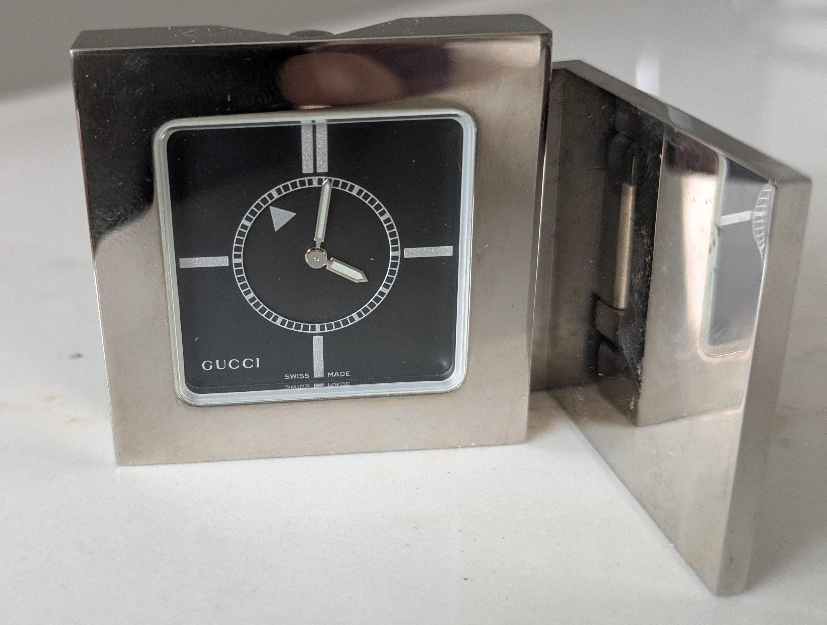 Vintage Gucci Silver Plated Travel Alarm/ Mantel Clock Model 0840