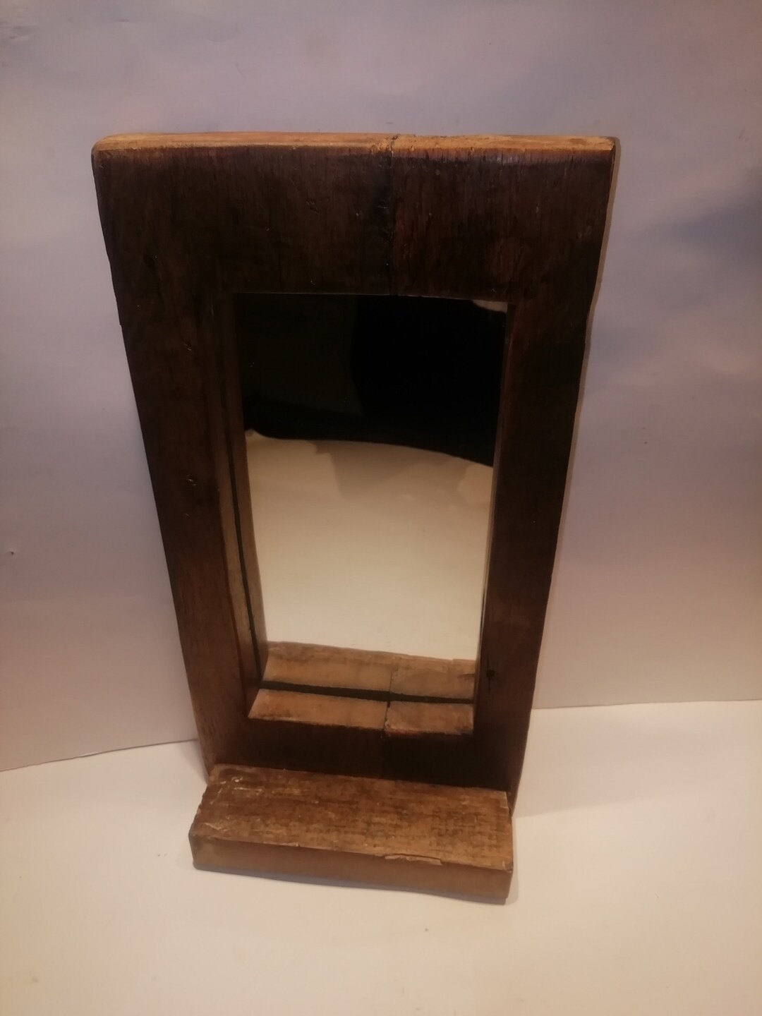 Vintage Wooden Wall Mirror With Small Shelf Made From 18th Etsy