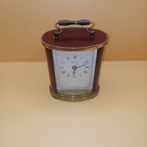 Super rare vintage Metalec Brass/burgundy effect carriage clock, fully working