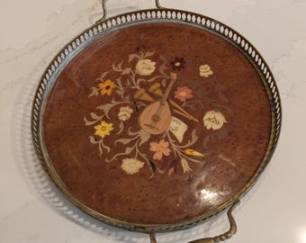 Bandeja de servir vintage italiana de meados do século XX com alças e detalhes em Markertry.