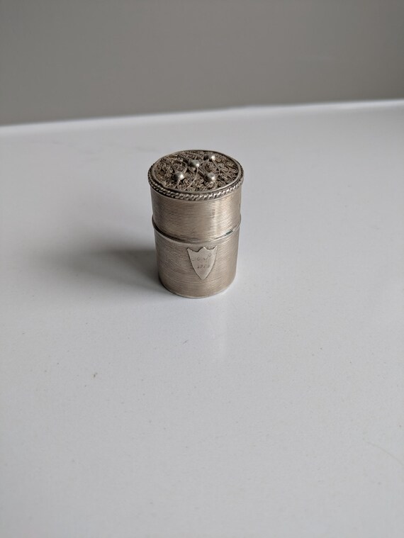 Antique solid silver snuff box cylindrical with f… - image 2