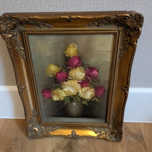 Vintage Oil on canvas painting floral theme Rococo Gold frame