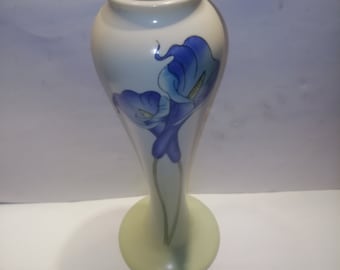 Past Times Art Nouveau Style Ceramic Vase Lily Iris Flower Blue Green Deco