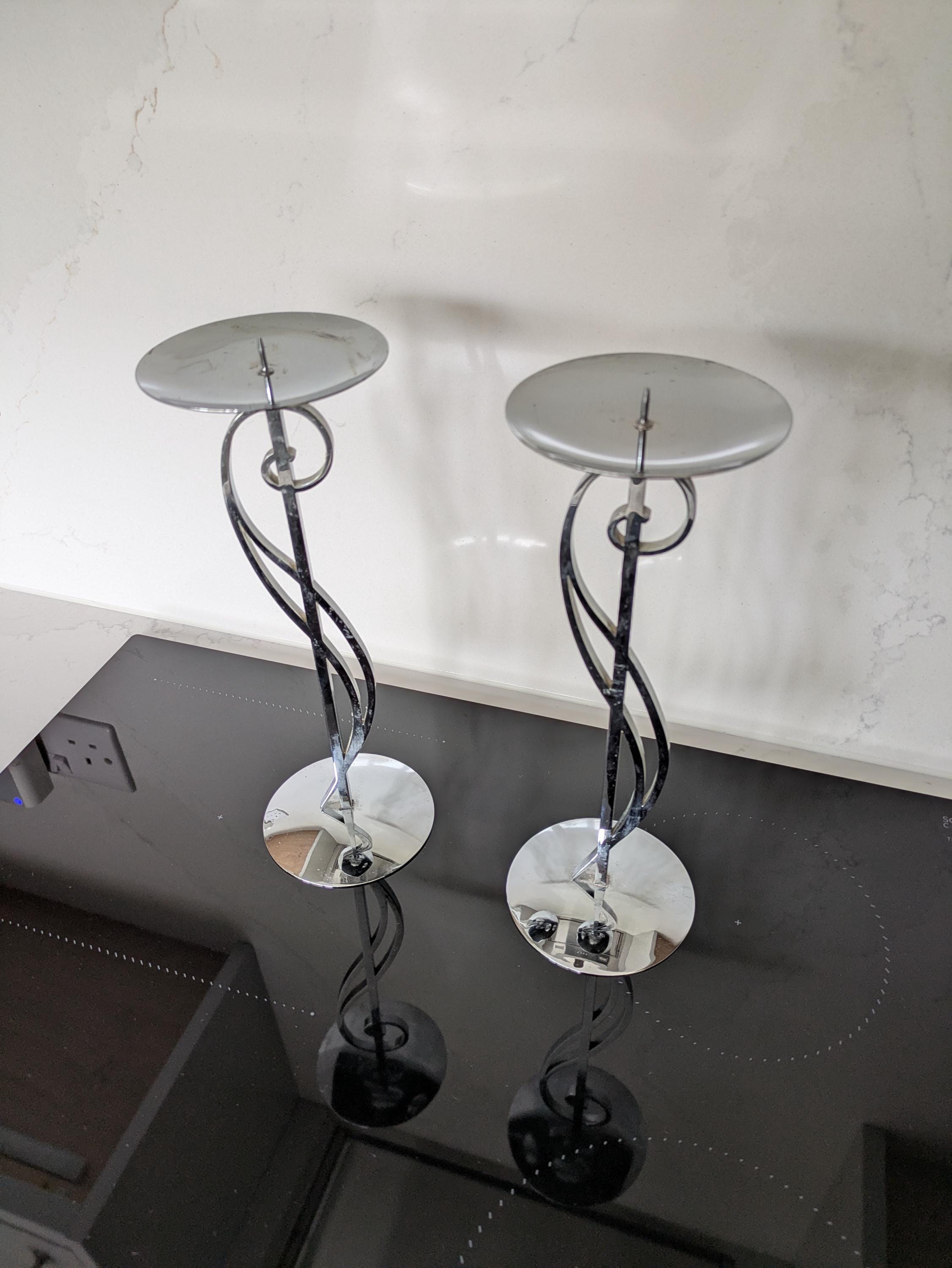 ヴィンテージの装飾的な銀メッキのピラーキャンドルホルダー - Etsy 日本