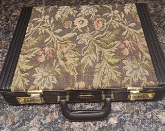 Vintage HAWA Leather/weave floral pattern combination briefcase, lovely condition