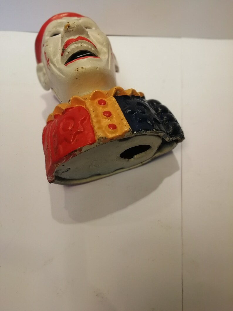 Vtg Cast Iron Snapper Clown Jester Mechanical Piggy Bank Coin Etsy