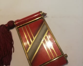 Vintage Japanese Art Deco camera style tasseled make up compact with lips stick holder