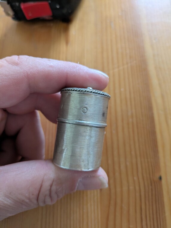 Antique solid silver snuff box cylindrical with f… - image 3