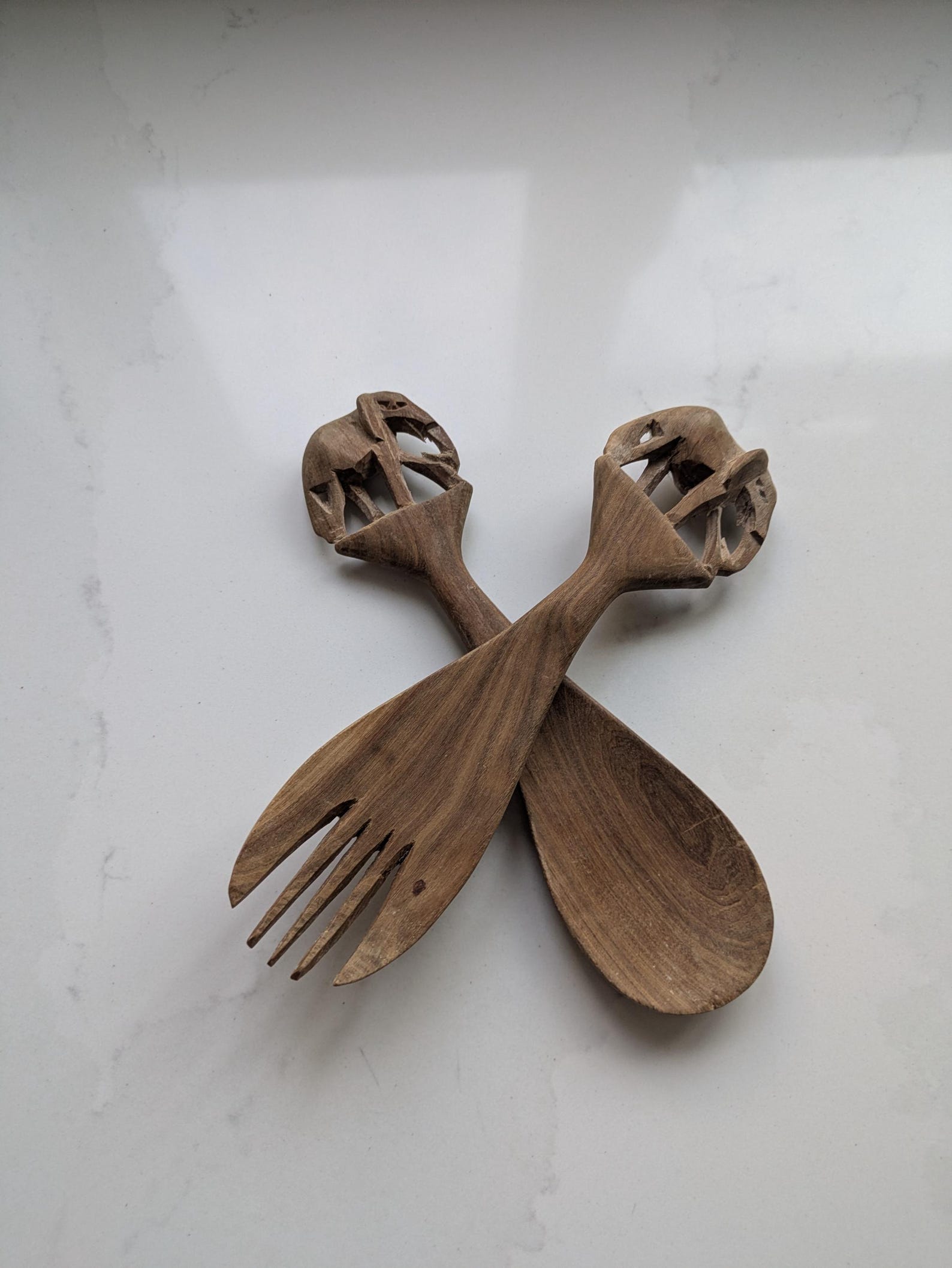 Elephant themed wooden salad tossers 8" long