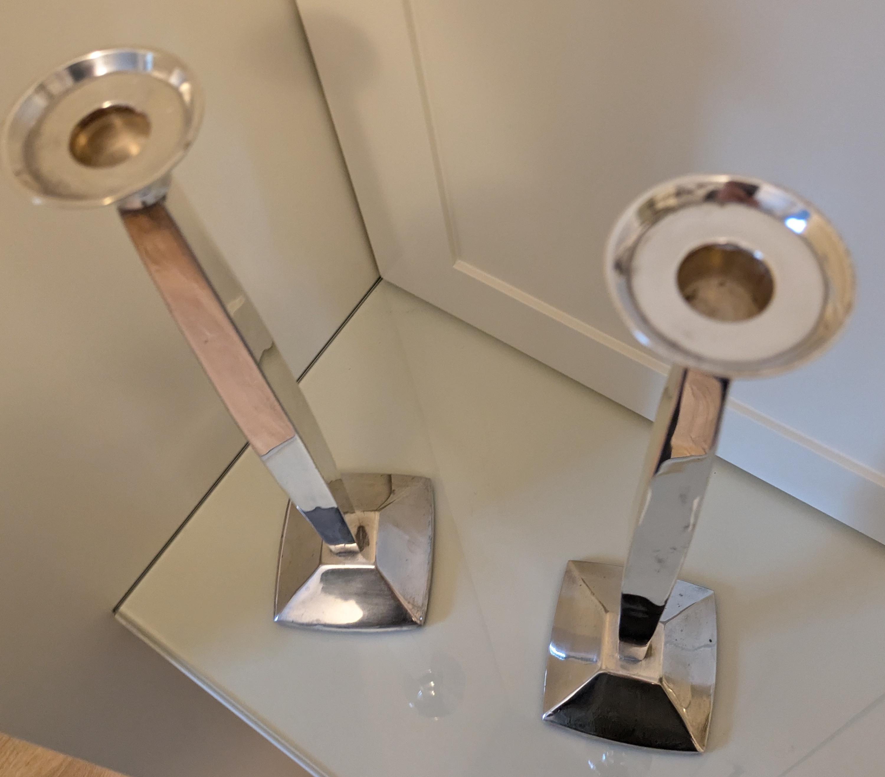 Vintage silver plated Art Deco style pair of quality candle sticks holders Lovely items.