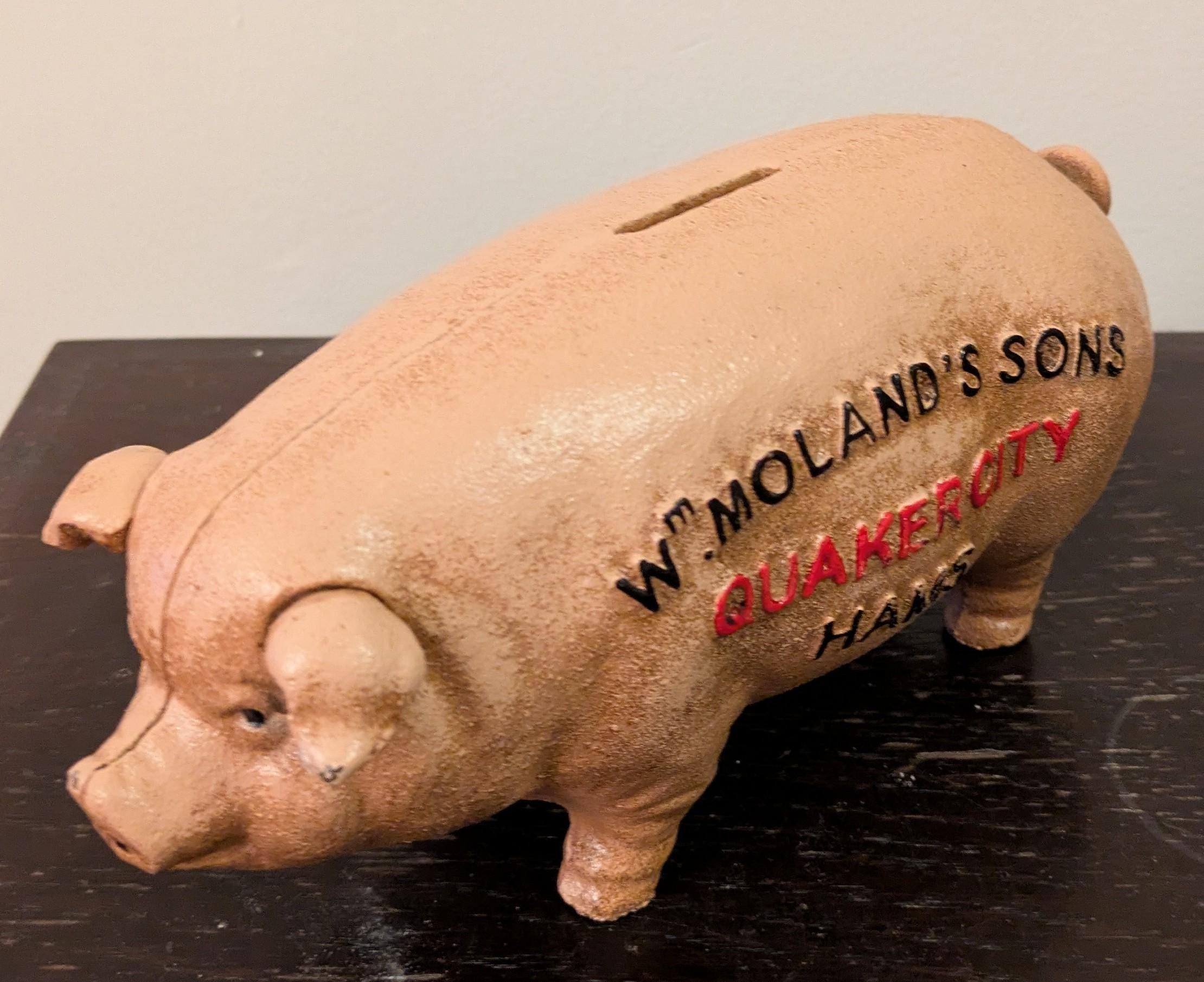Vintage Cast Iron Piggy Bank Wm Molands Quaker City - Etsy