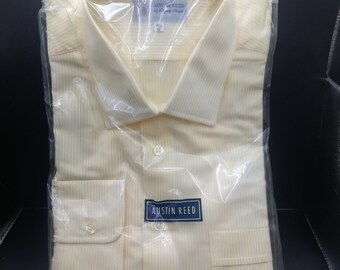 Camicia formale uomo vintage Austin Reed 16"/41CM Camicia formale gessata crema/arancione nella confezione originale