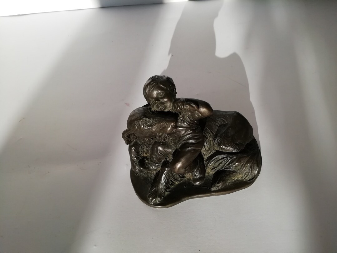 Bronze Figurine From Menton Manor of Boy With Dog Etsy