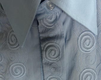 Vintage Tern Blue dress shirt 15 collar printed circular pattern 38/40" chest