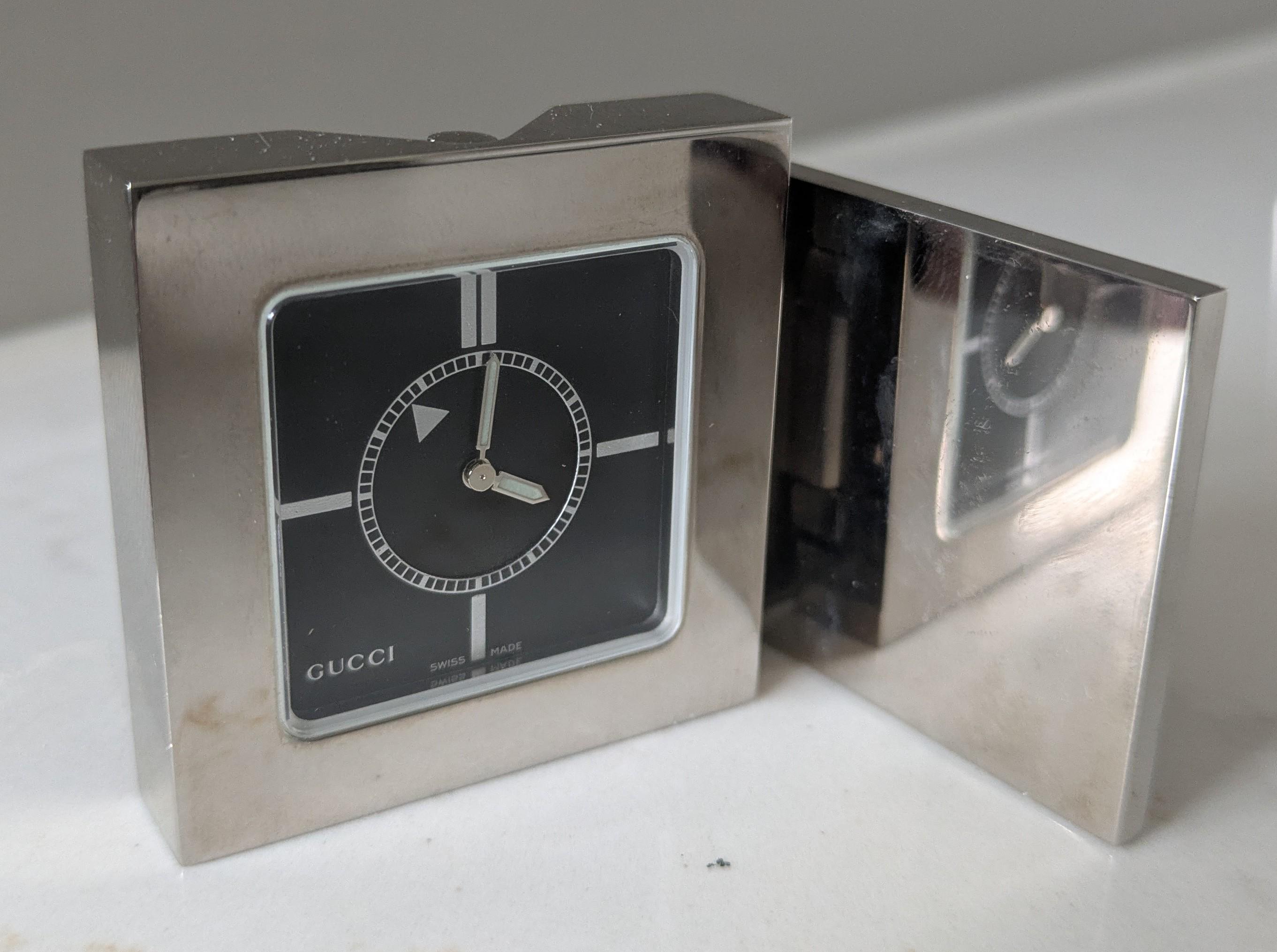 Vintage Gucci Silver Plated Travel Alarm/ Mantel Clock Model 0840