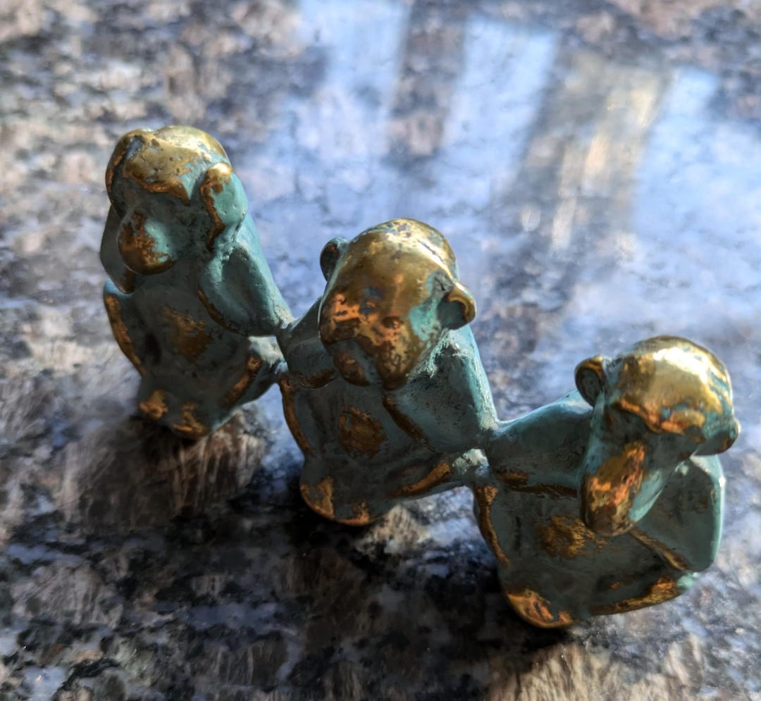 Vintage Three Wise Solid Brass Monkeys Brass/blue, Lovely Item - Etsy