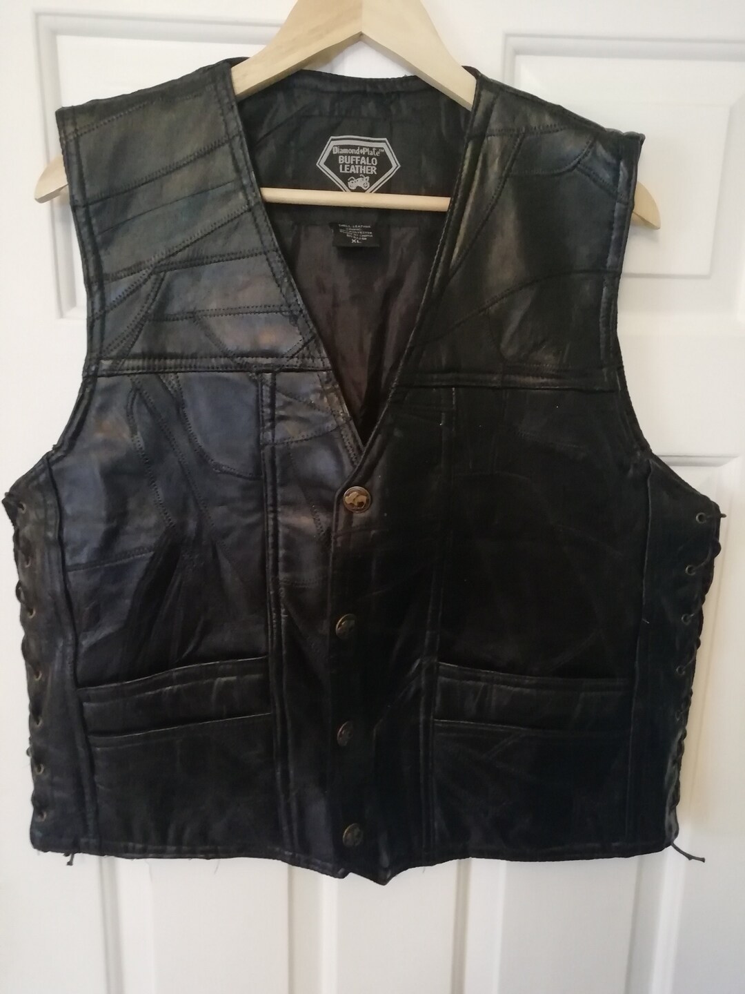 Vintage Diamond Plate Buffalo Leather Biker Vest Black RN84256 Etsy
