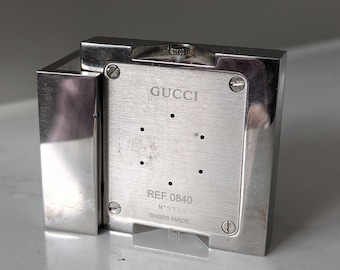 GUCCI スイス製 シルバー置時計 Vintage Gucci Silver Plated Travel Alarm/ Mantel Clock Model 0840