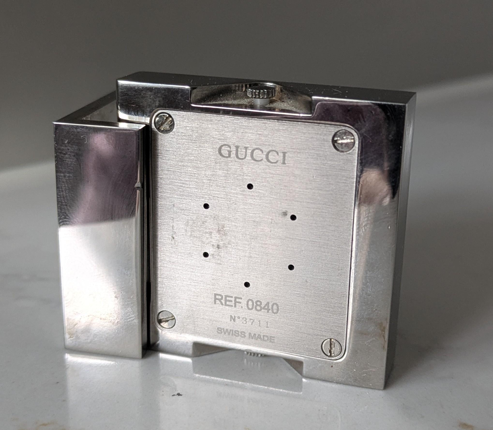 Vintage Gucci Silver Plated Travel Alarm/ Mantel Clock Model 0840